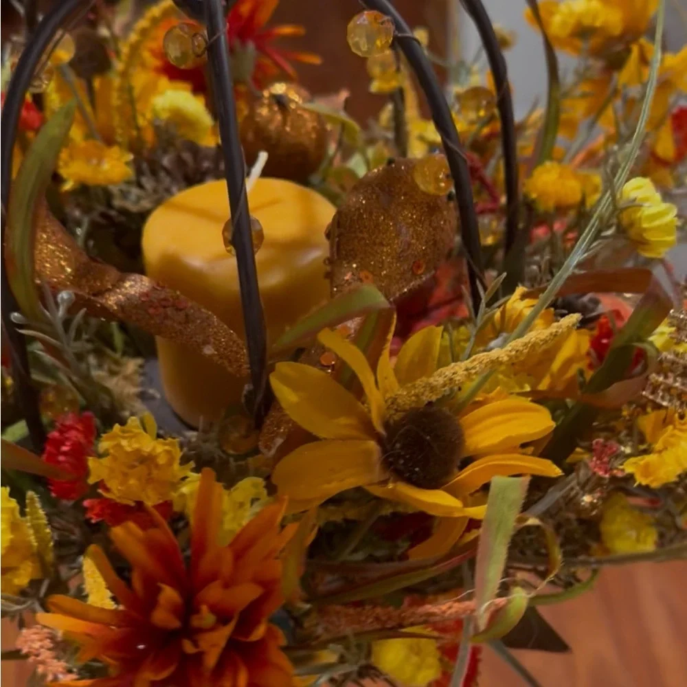 Autumn Floral Arrangement with Candle Holder